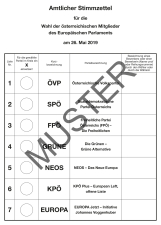 Amtlicher Stimmzettel zur EU-Wahl 2019 in sterreich; Muster